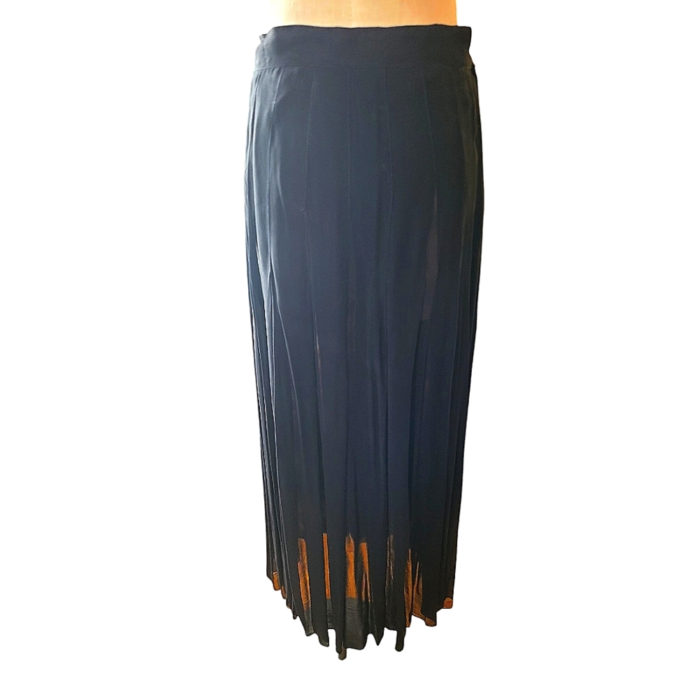 Perry Ellis Vintage Silk Chiffon Semi Sheer Pleated Maxi Skirt